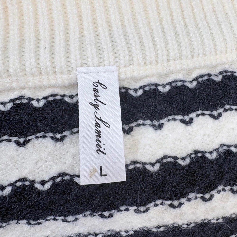 Casly Lamiit Women's L Black White Stripe Button‎ Cardigan Sweater Pearl Buttons - Picture 6 of 7